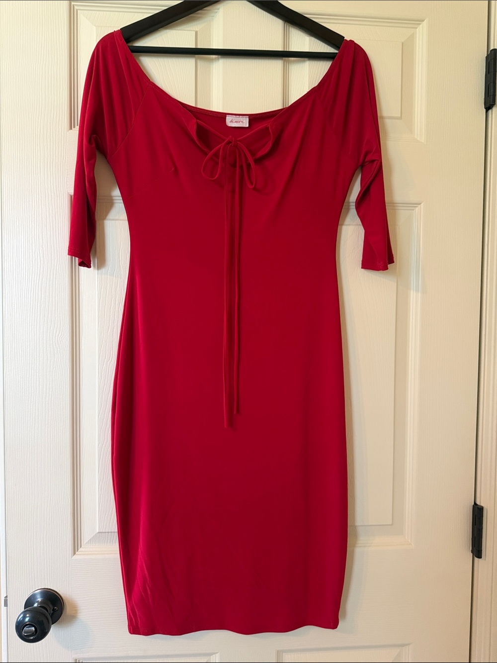 Red Tie-Front Midi Dress with Scoop Neck